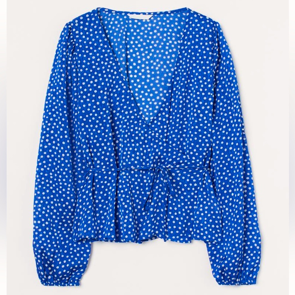 H&M Patterned Wrap-front Blouse Blue/White NWT Size Large